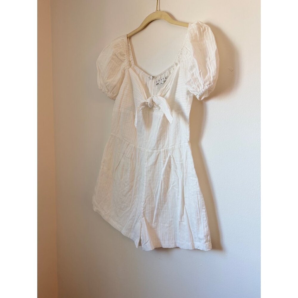 Hyfve White Puff Sleeve Cotton Tie-Front Romper Size M - Picture 3 of 6